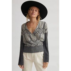 Anthropologie Pilcro and the Letterpress Geo Surplice Sweater Black Cream Large